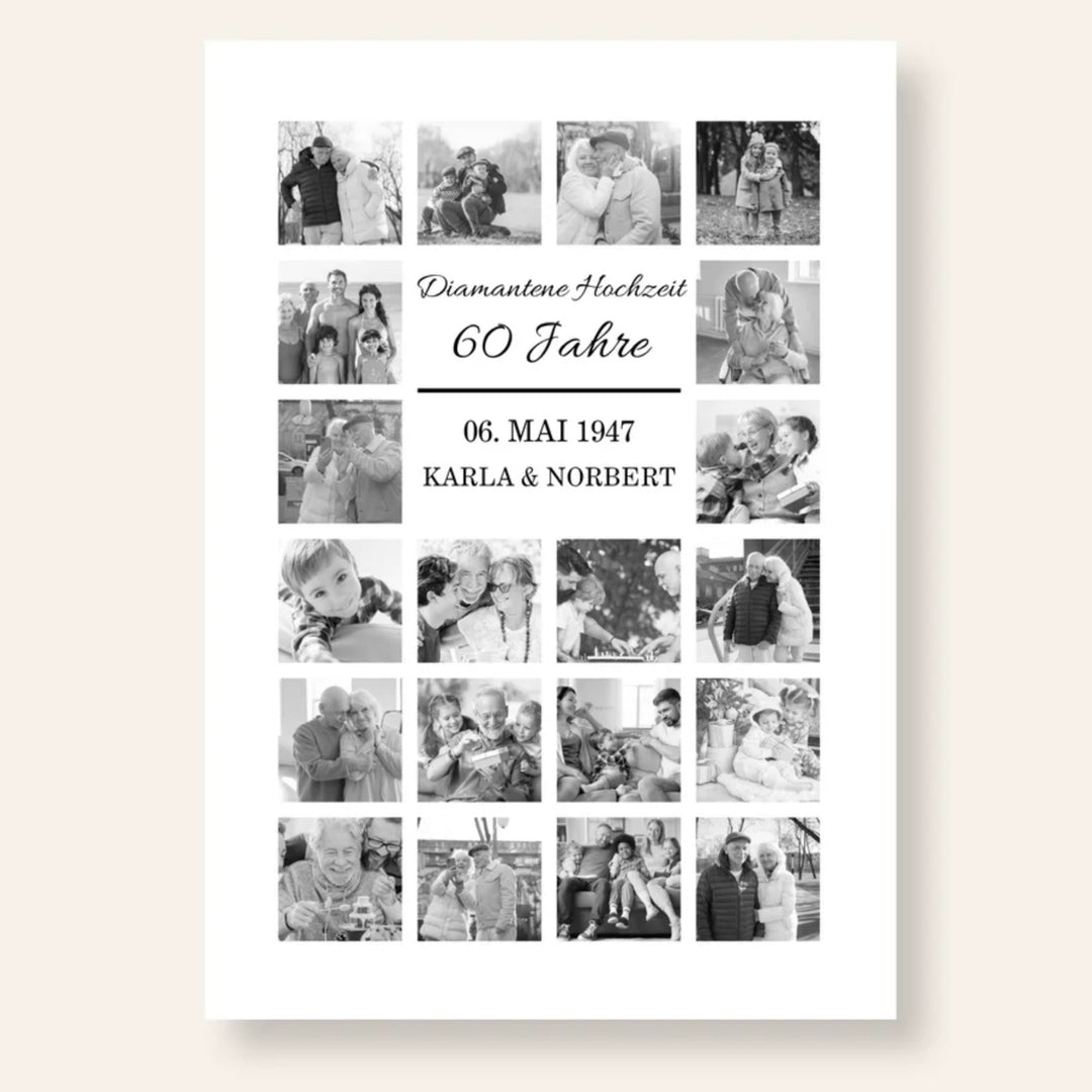 Fotocollage 60. Hochzeitstag - diamantene Hochzeit personalisiert