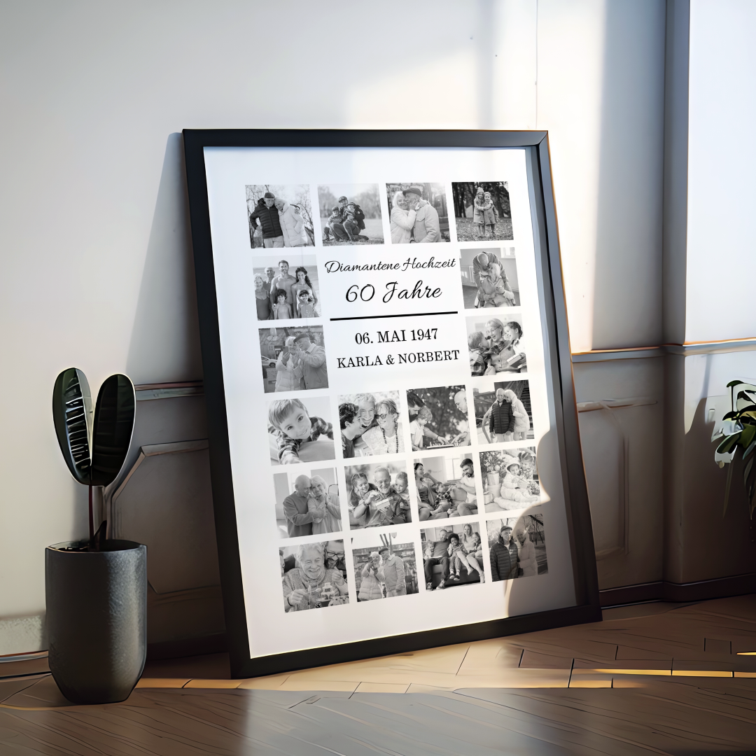 Fotocollage 60. Hochzeitstag - diamantene Hochzeit personalisiert
