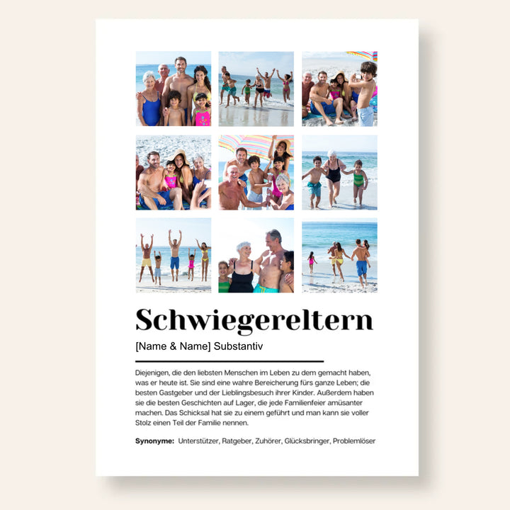 Poster Fotocollage Definition SCHWIEGERELTERN personalisiert