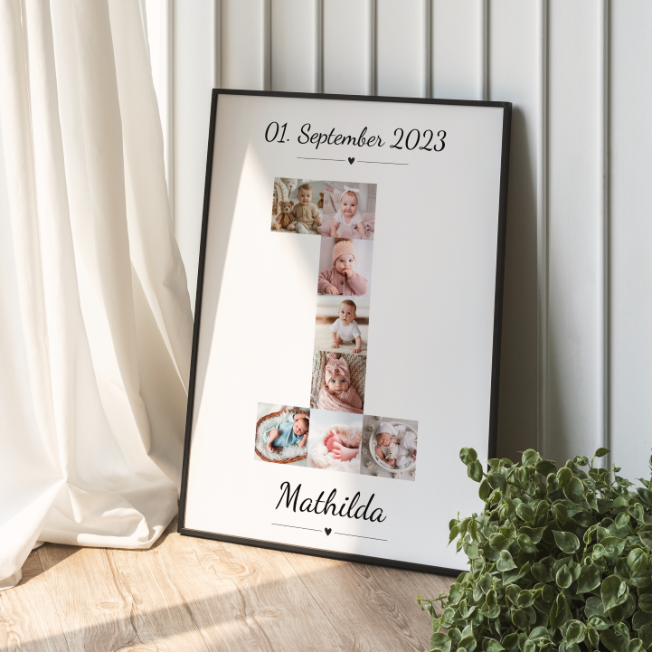 Poster Fotocollage erster Geburtstag personalisiert