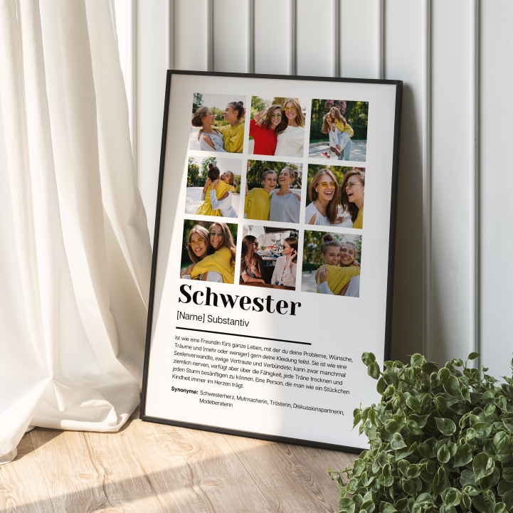 Personalisierte Fotocollage Definition SCHWESTER | Kleibt