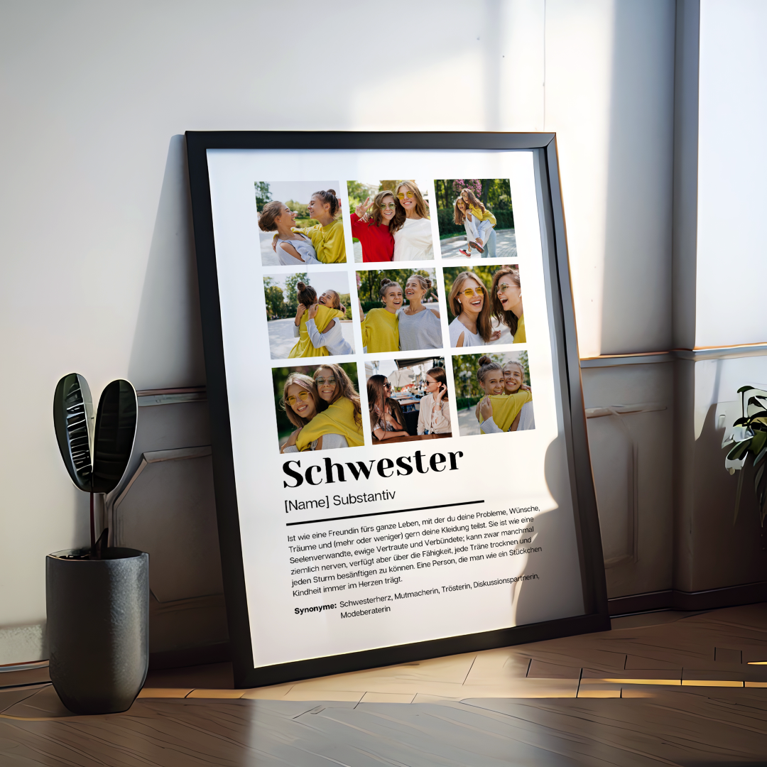 Personalisierte Fotocollage Definition SCHWESTER | Kleibt