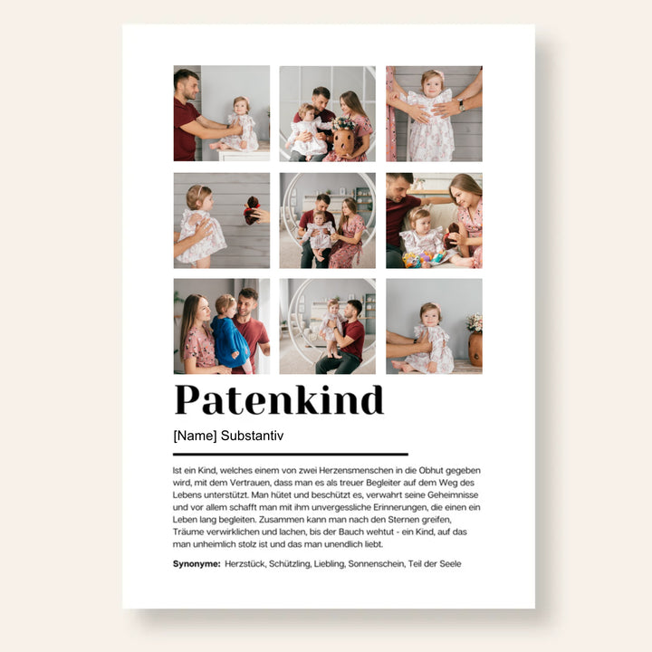 Poster Fotocollage Definition PATENKIND personalisiert