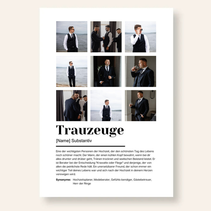 Poster Fotocollage Definition TRAUZEUGE personalisiert