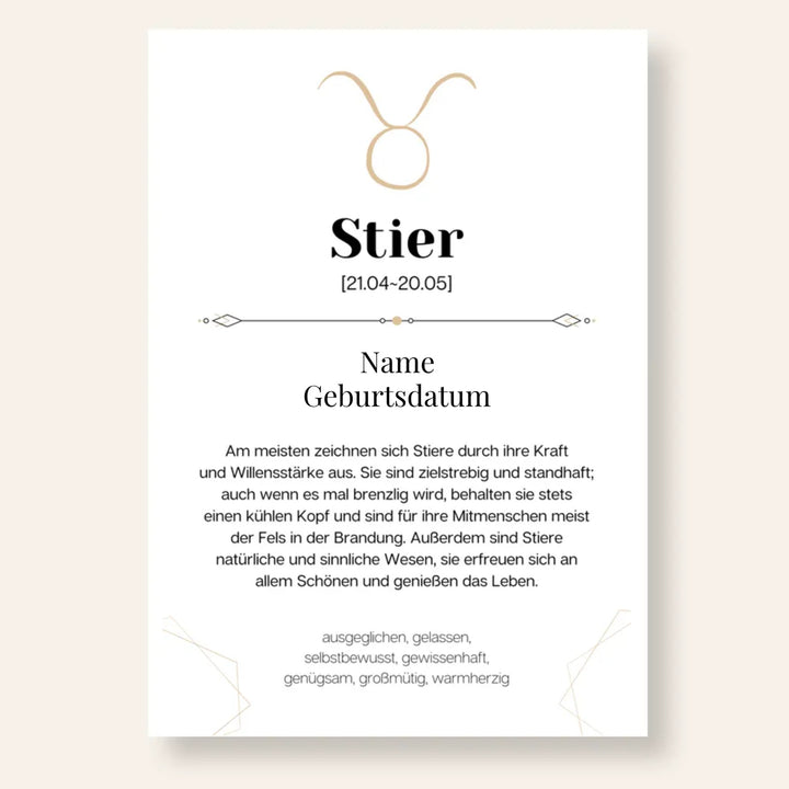 Fotoposter Definition STIER (21.04-20.05) Sternzeichen personalisiert