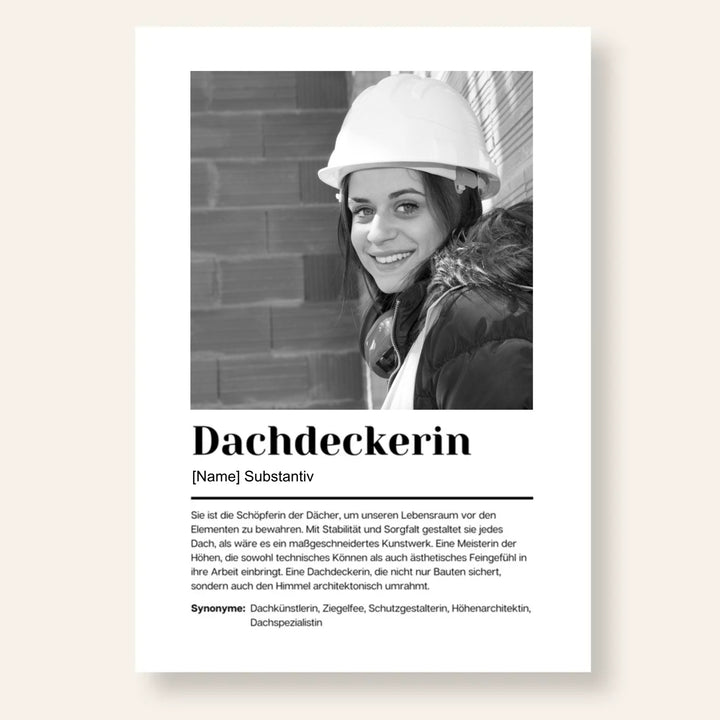 Fotoposter Definition DACHDECKERIN personalisiert