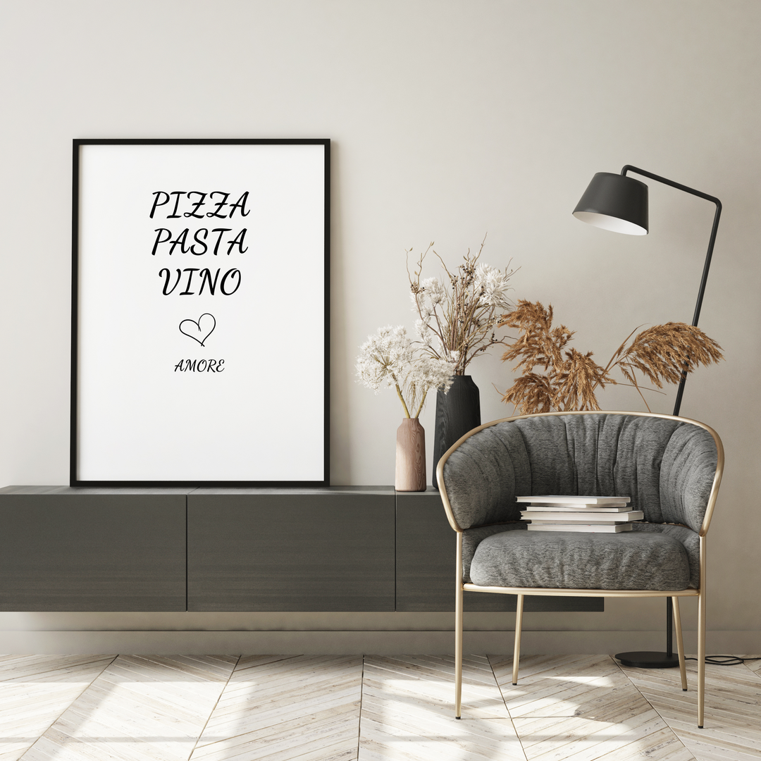 Spruch Poster Pizza, Pasta, Vino & Amore