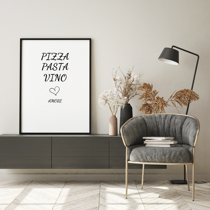 Spruch Poster Pizza, Pasta, Vino & Amore