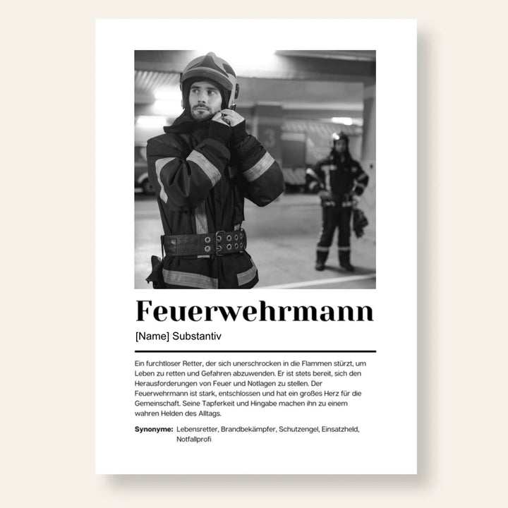 Fotoposter Definition FEUERWEHRMANN personalisiert