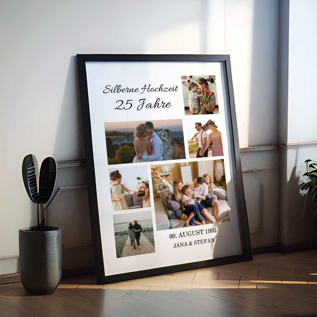 Personalisierte Poster Fotocollage 25. Hochzeitstag | Kleibt