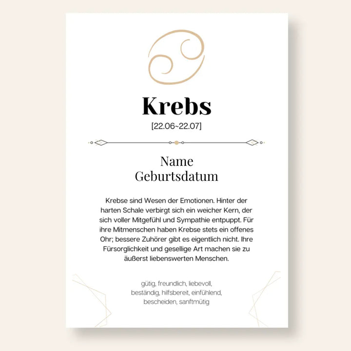 Fotoposter Definition KREBS (22.06-22.07) Sternzeichen personalisiert