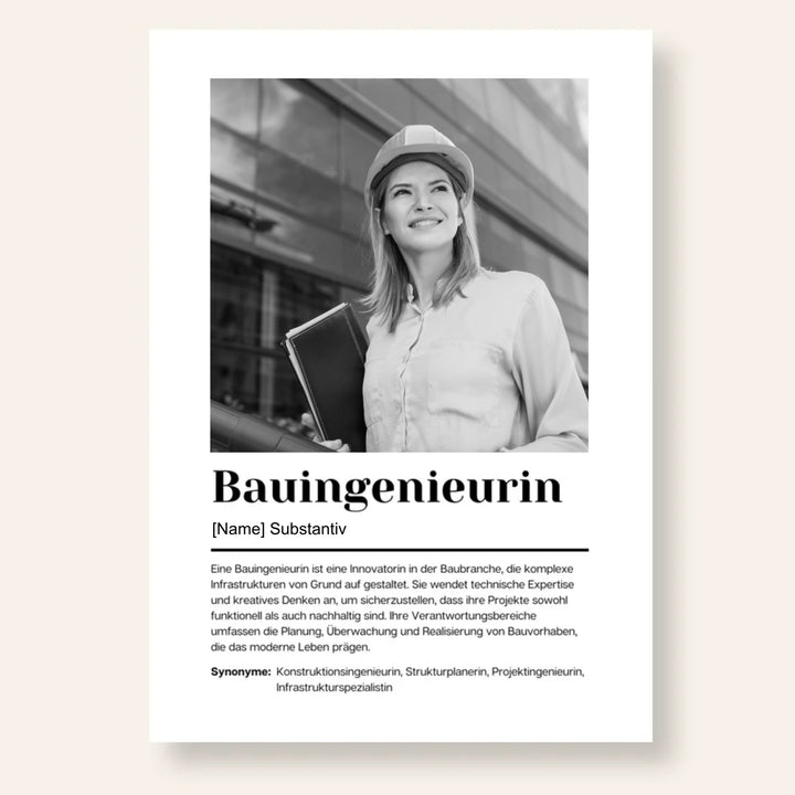 Fotoposter Definition BAUINGENIEURIN personalisiert