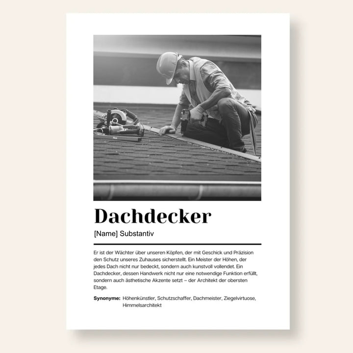 Fotoposter Definition DACHDECKER  personalisiert