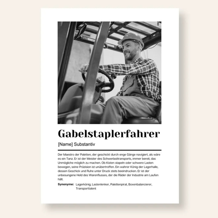 Fotoposter Definition GABELSTAPLERFAHRER personalisiert