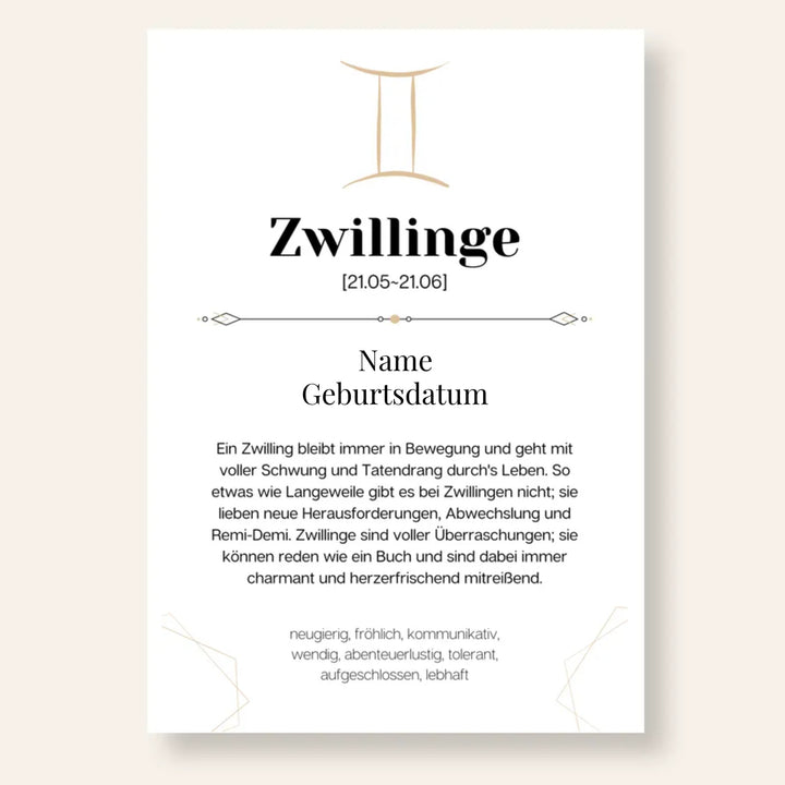 Fotoposter Definition ZWILLINGE (21.05-21.06) Sternzeichen personalisiert