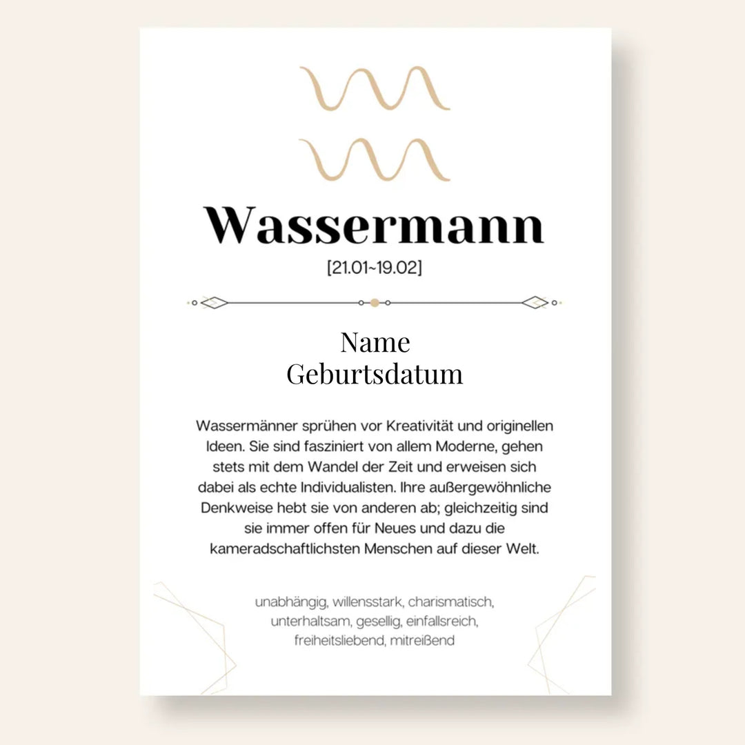 Fotoposter Definition WASSERMANN (21.01-19.02) Sternzeichen personalisiert