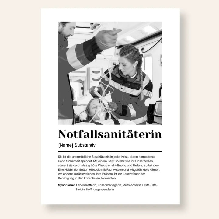 Fotoposter Definition NOTFALLSANITÄTERIN personalisiert