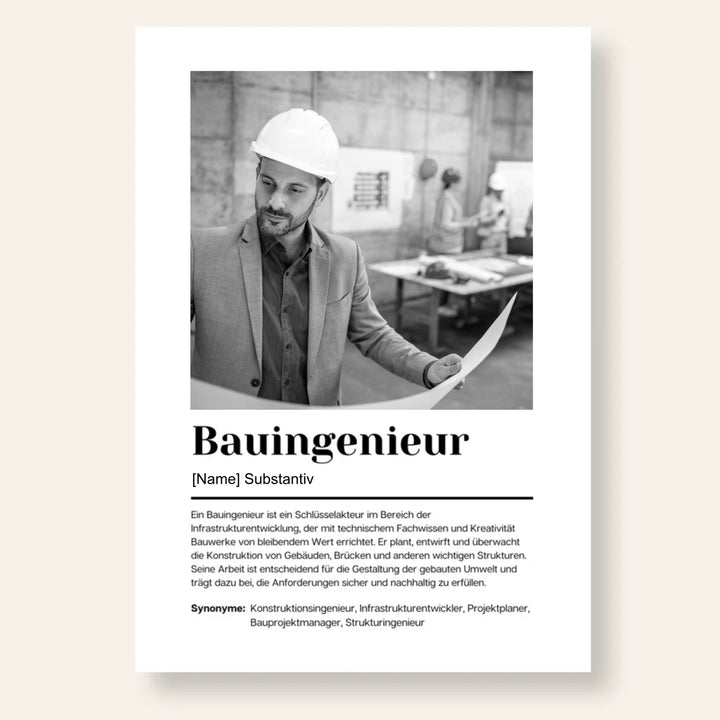 Fotoposter Definition BAUINGENIEUR personalisiert