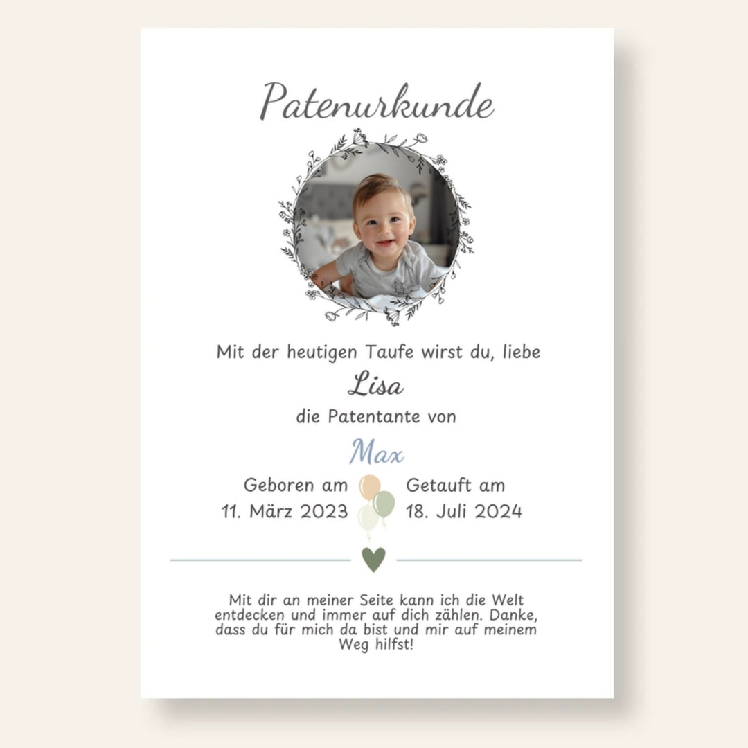 Patenurkunde Patentante Foto personalisiert | Kleibt