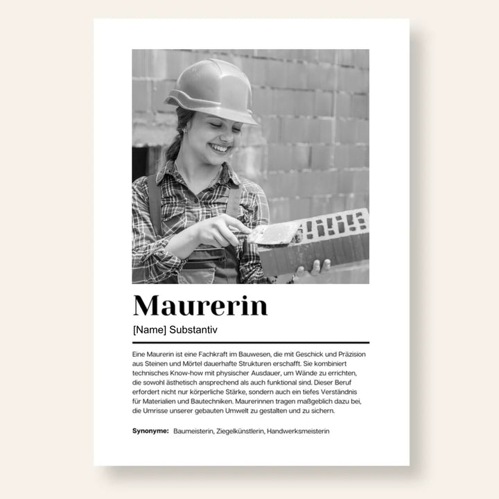 Fotoposter Definition MAURERIN personalisiert