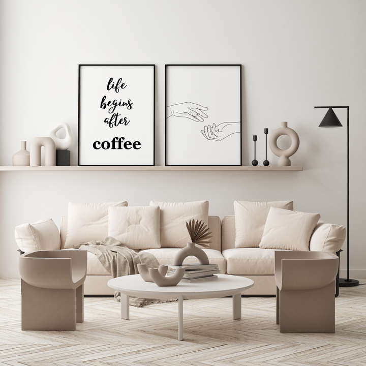 Life begins after Coffee Spruch Poster