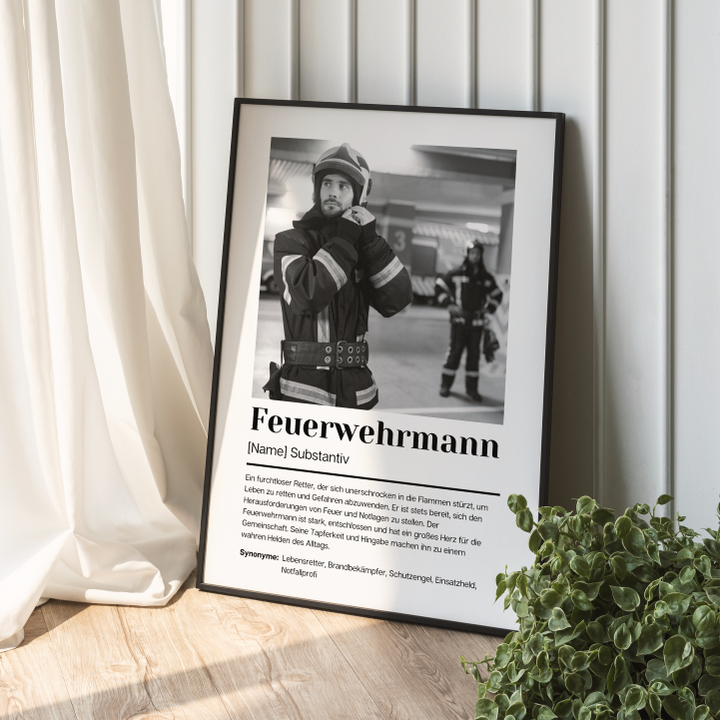 Fotoposter Definition FEUERWEHRMANN personalisiert