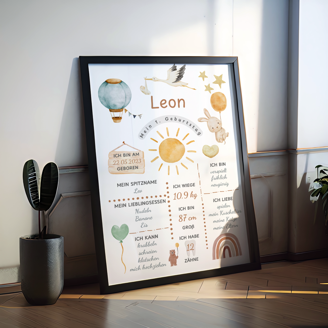 Meilensteintafel Mein erster Geburtstag Poster 01 personalisiert