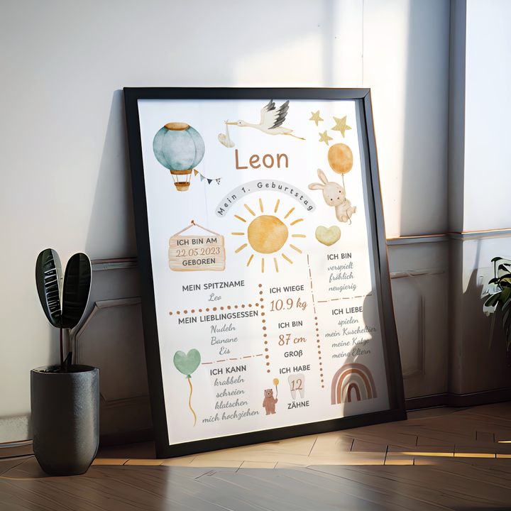 Meilensteintafel Mein erster Geburtstag Poster 01 personalisiert