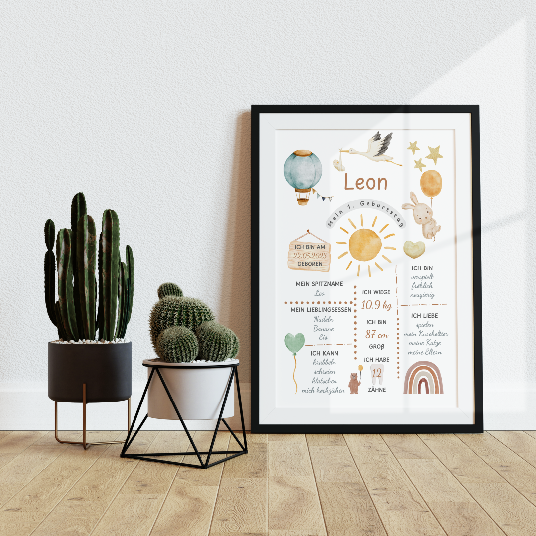 Meilensteintafel Mein erster Geburtstag Poster 01 personalisiert