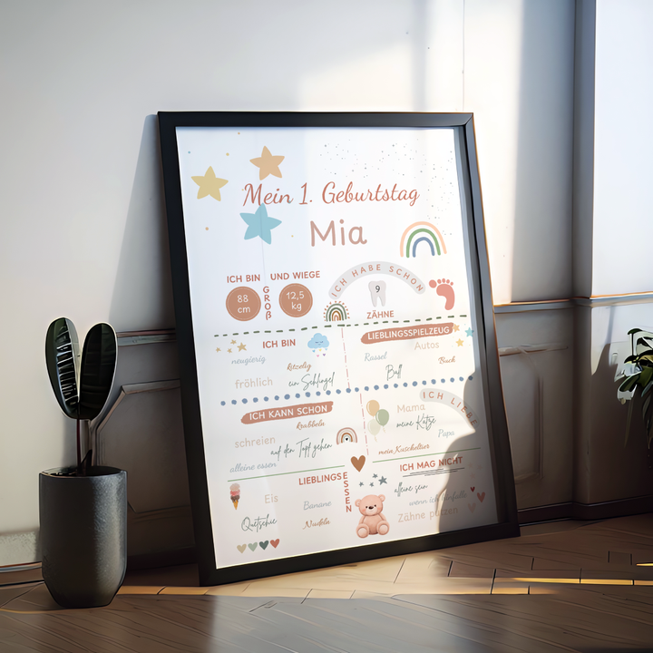 Meilensteintafel Poster Baby erster Geburtstag 01 personalisiert