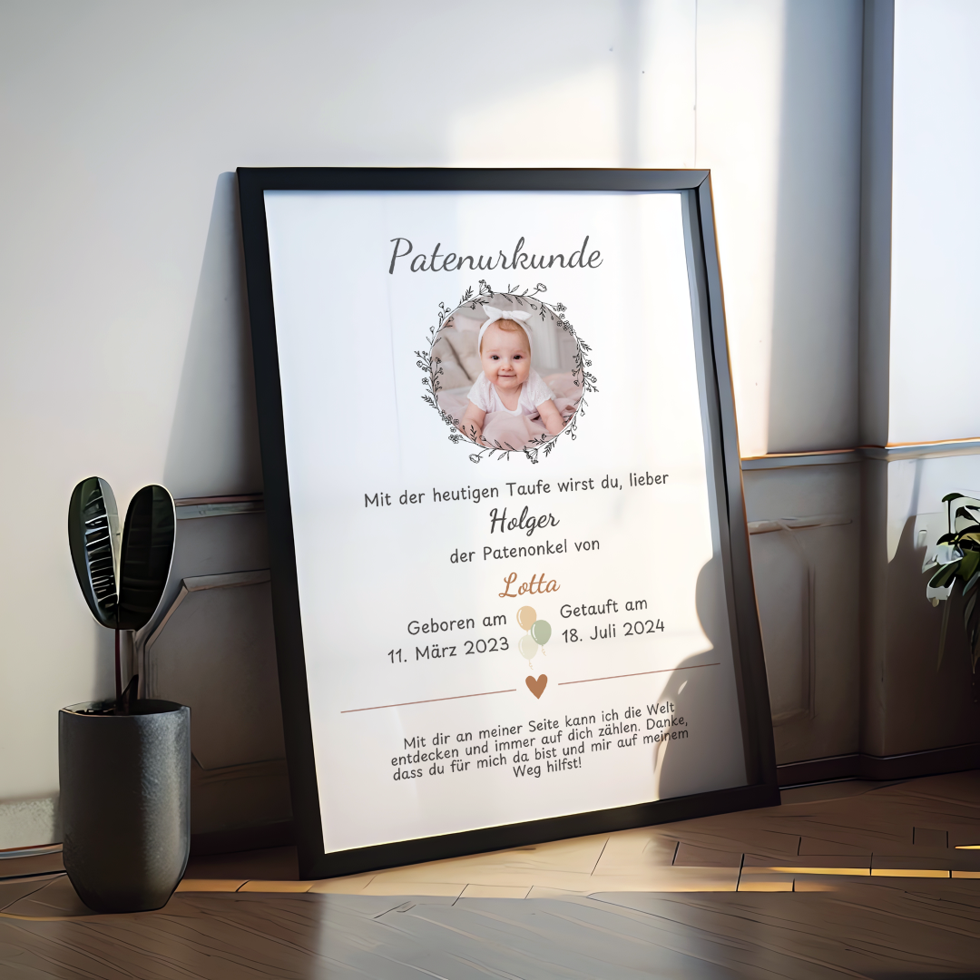 Patenurkunde Patenonkel Foto personalisiert