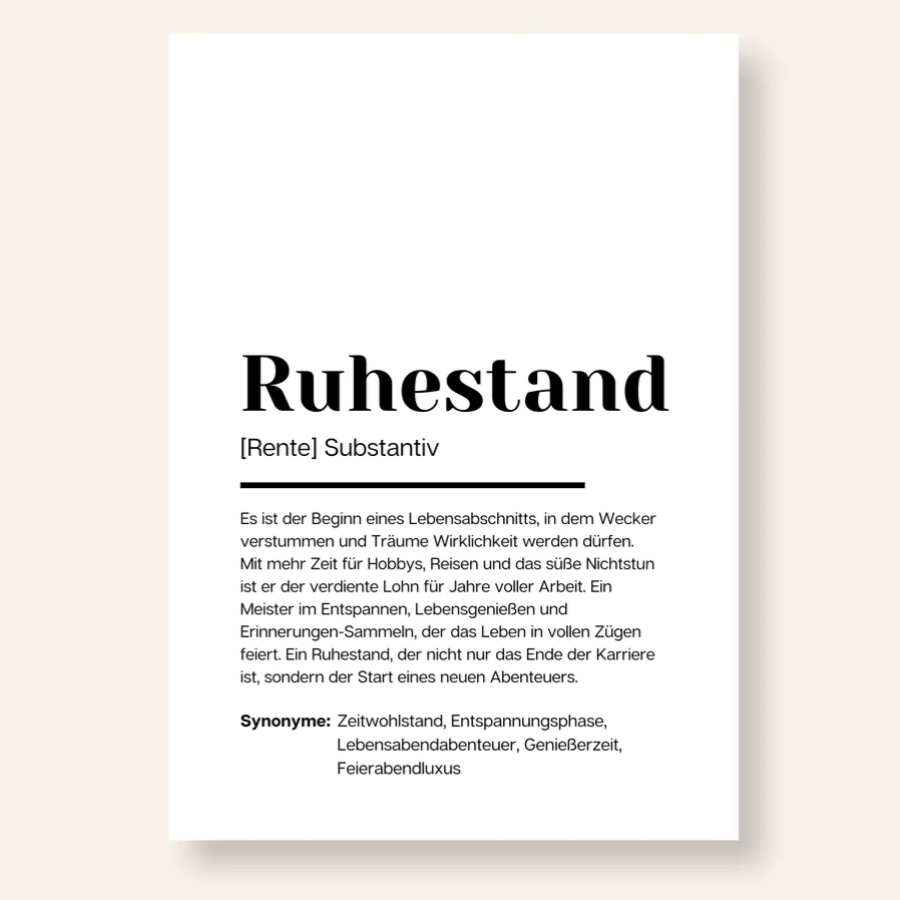 Poster Definition Ruhestand | Kleibt – KLEIBT.de