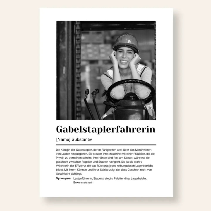 Fotoposter Definition GABELSTAPLERFAHRERIN personalisiert
