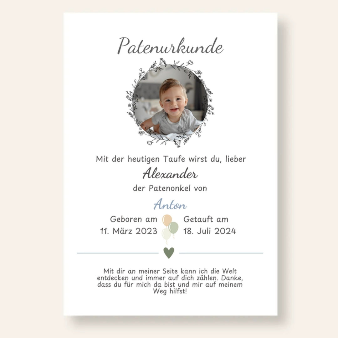 Patenurkunde Patenonkel Foto personalisiert personalisiert  | Kleibt