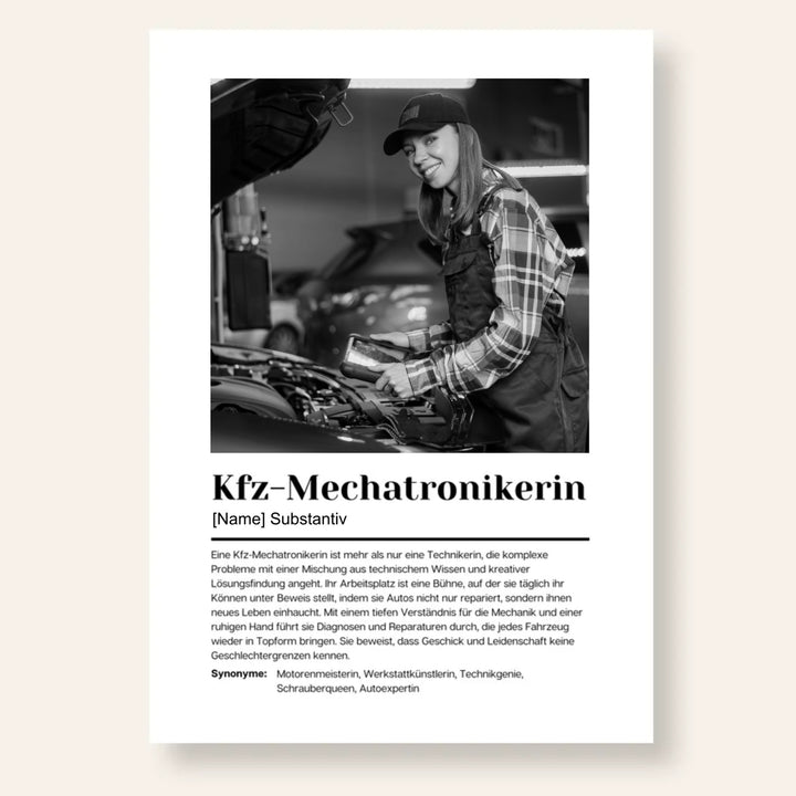 Fotoposter Definition KFZ-MECHATRONIKERIN personalisiert