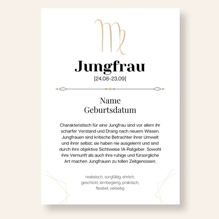 Fotoposter Definition JUNGFRAU (24.08-23.09) Sternzeichen personalisiert