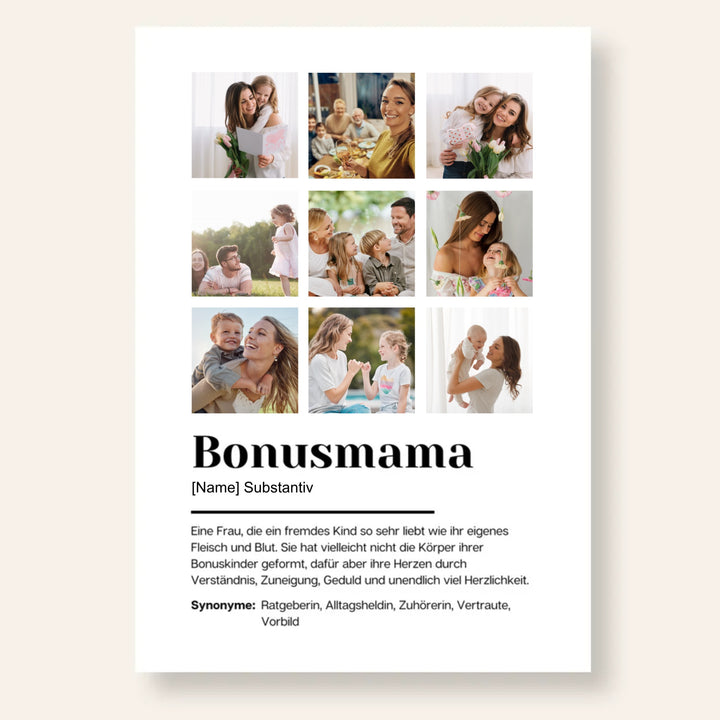 Poster Fotocollage Definition BONUSMAMA personalisiert