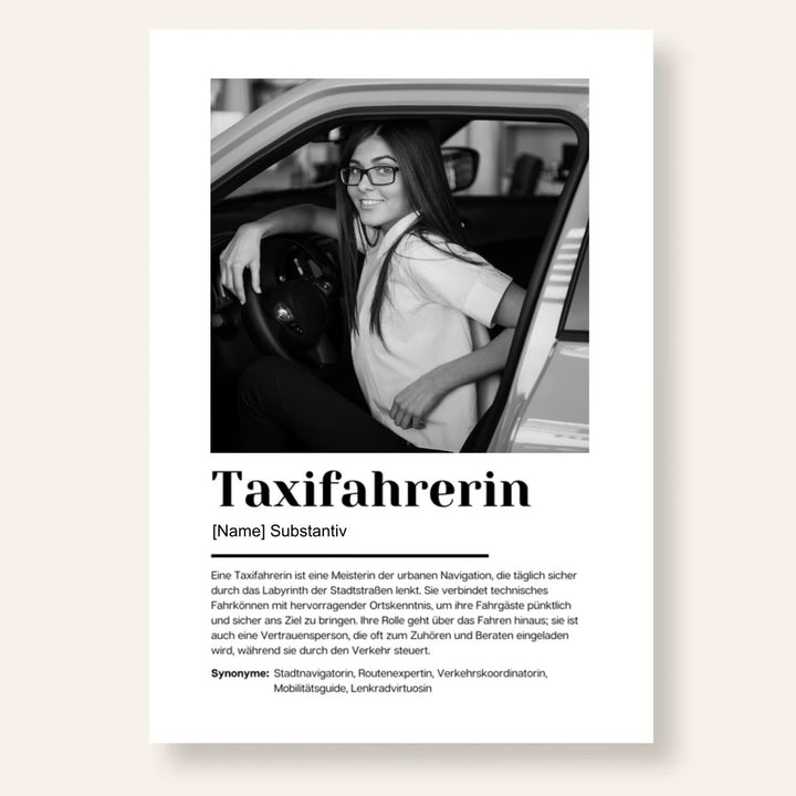 Fotoposter Definition TAXIFAHRERIN personalisiert