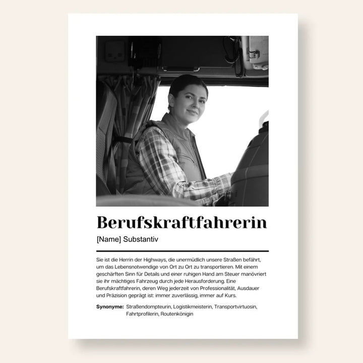 Fotoposter Definition BERUFSKRAFTFAHRERIN personalisiert