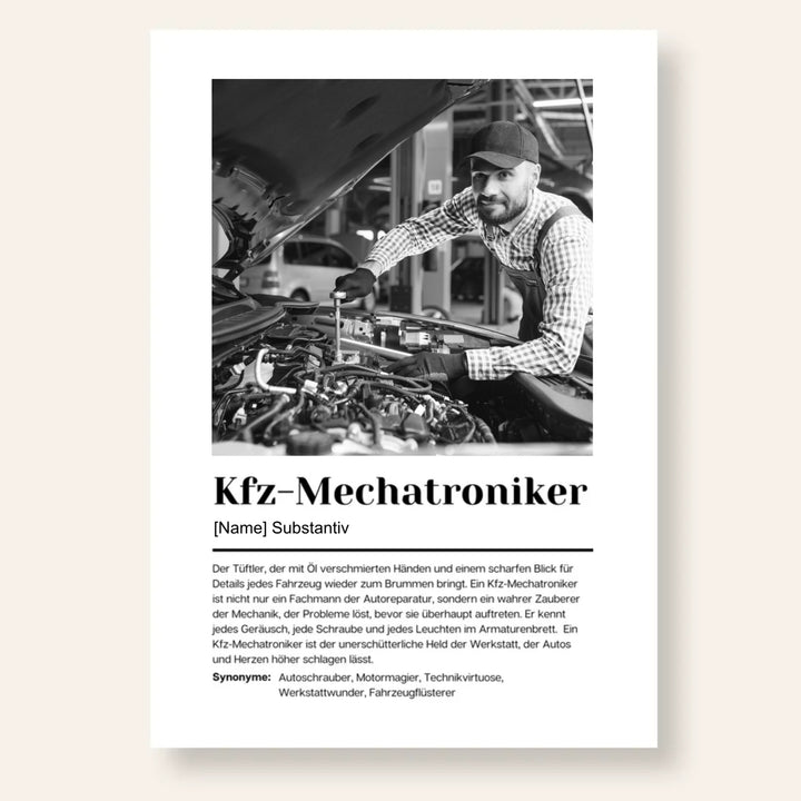 Fotoposter Definition KFZ-MECHATRONIKER personalisiert