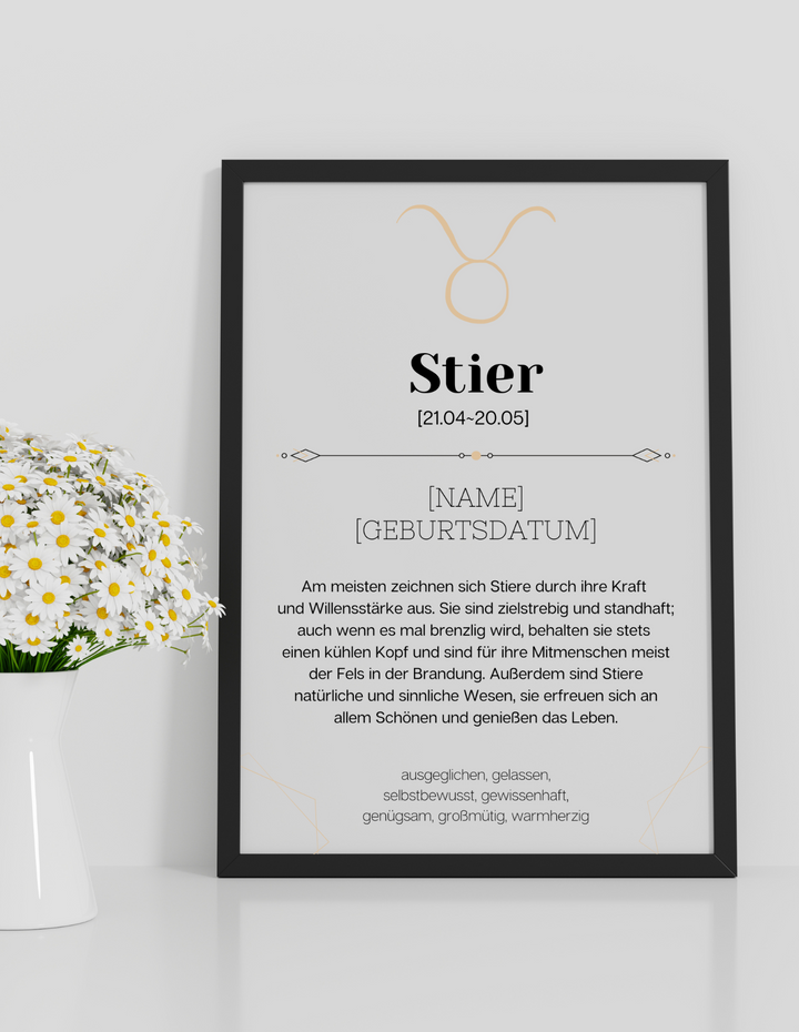 Fotoposter Definition STIER (21.04-20.05) Sternzeichen personalisiert